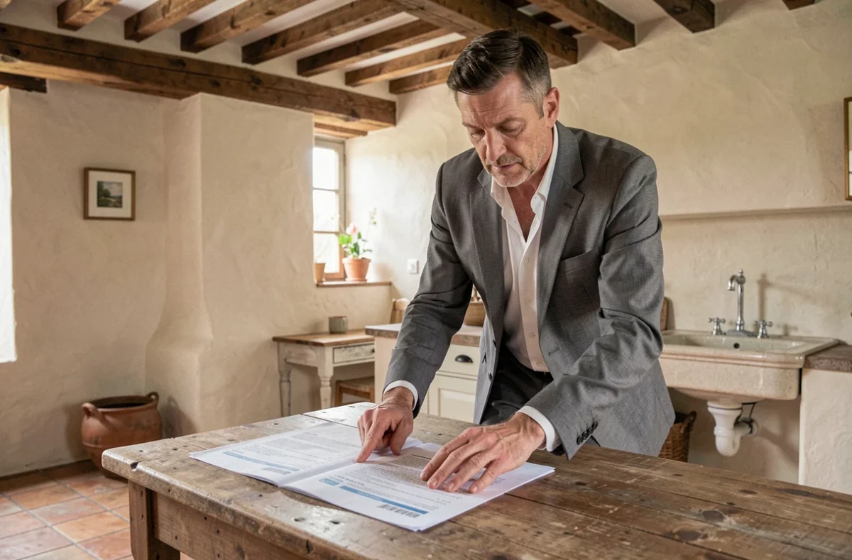 Agent immobilier présentant un contrat de bail à l'intérieur d'une maison de campagne à louer en Saône-et-Loire