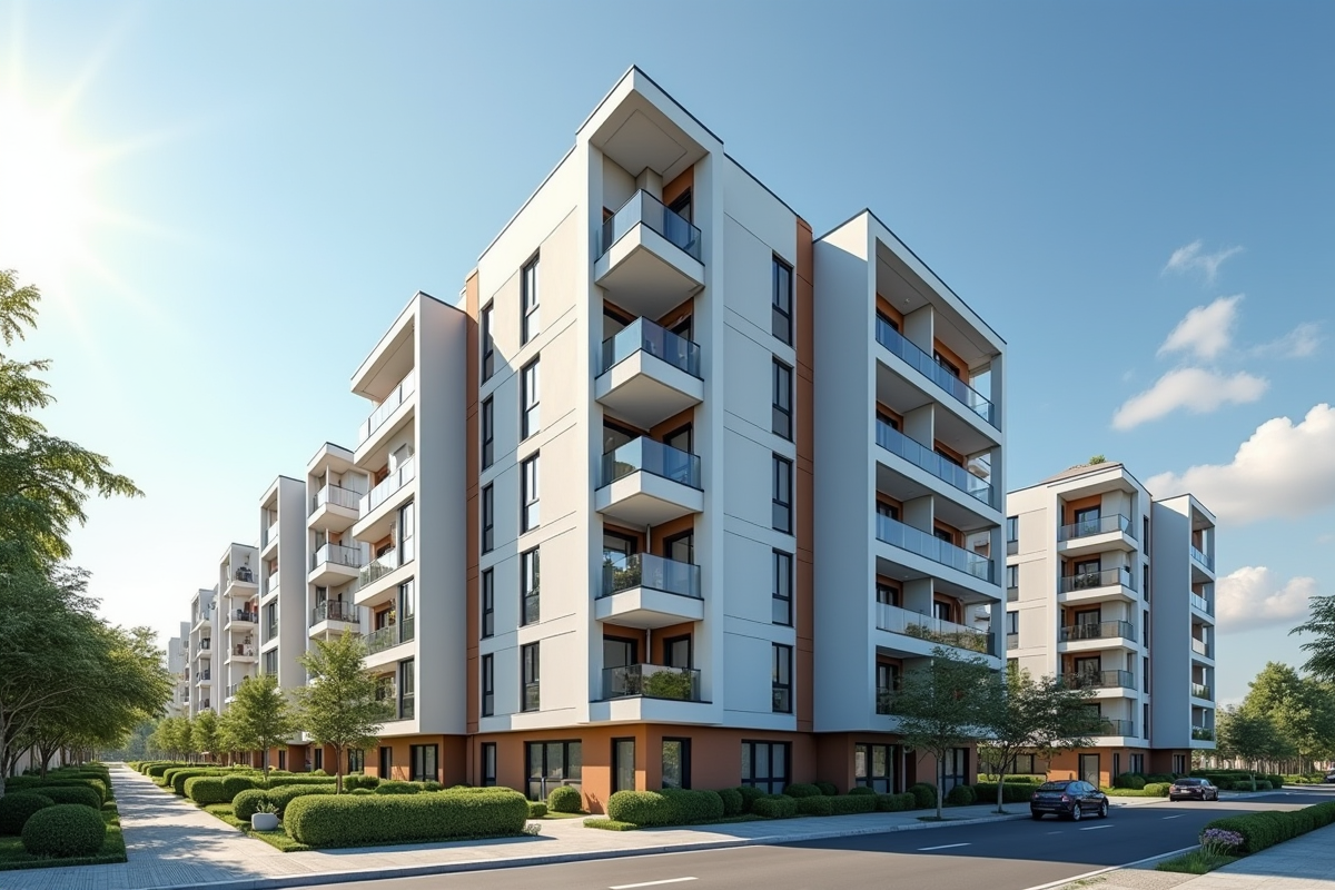 Immeuble moderne dans un quartier urbain lumineux