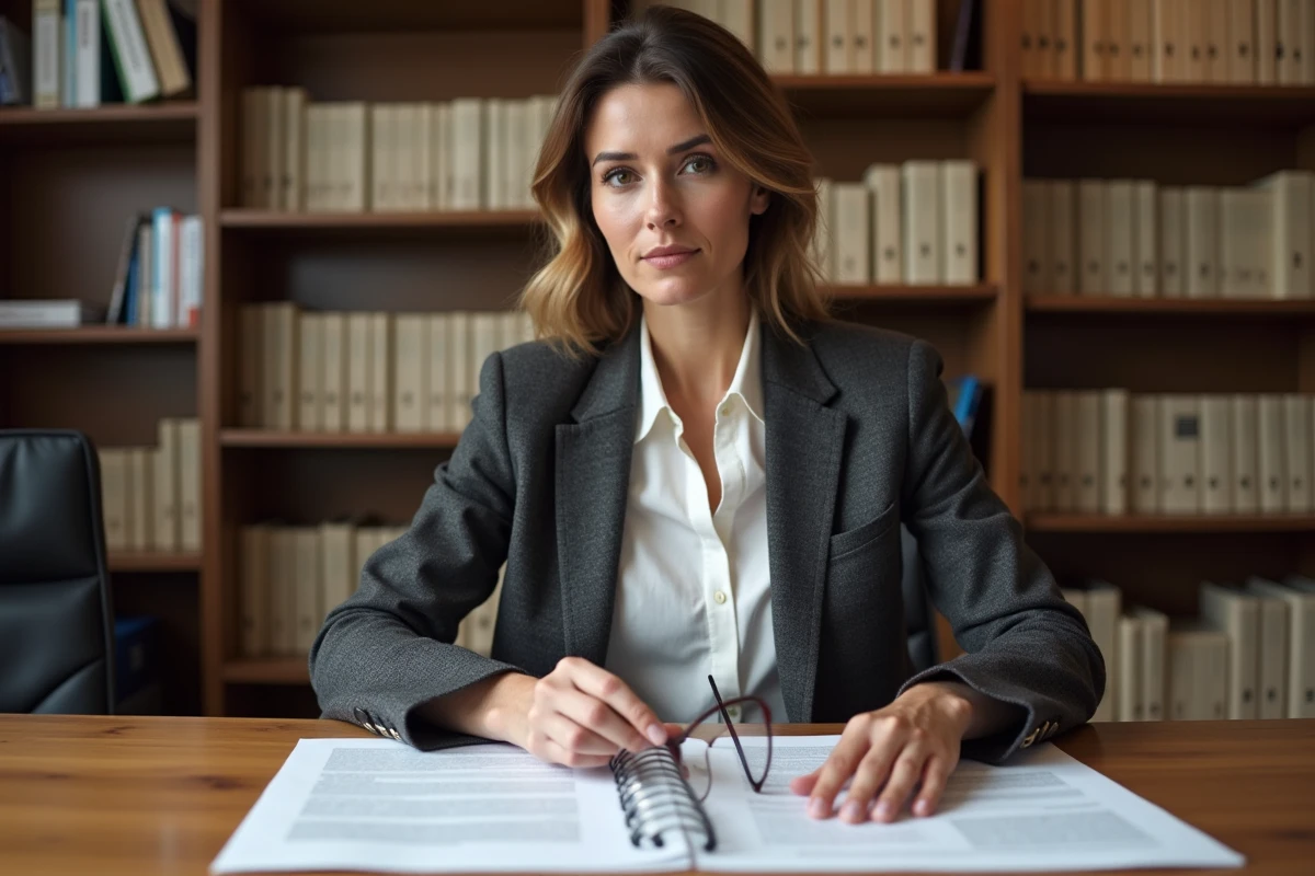 Avocate spécialisée en baux commerciaux analysant les diagnostics obligatoires sur une table de réunion