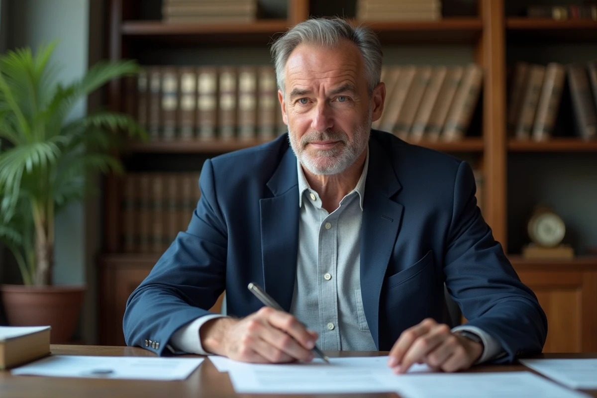 Bailleur Scellier intermédiaire examinant des documents juridiques et fiscaux après 9 ans d'engagement locatif