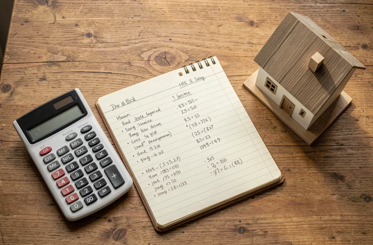 Bureau avec calculatrice et carnet pour calculer la rentabilité locative