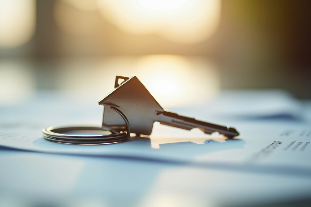 Porte-clés en forme de maison sur des papiers de prêt immobilier