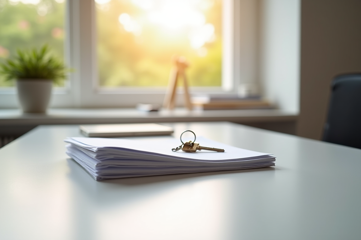 Dossier et clés sur un bureau lumineux dans un bureau moderne