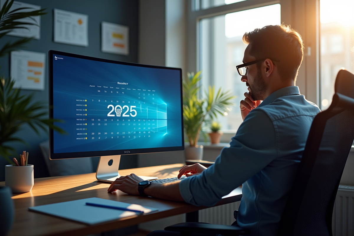 Espace de travail moderne avec calendrier digital 2025