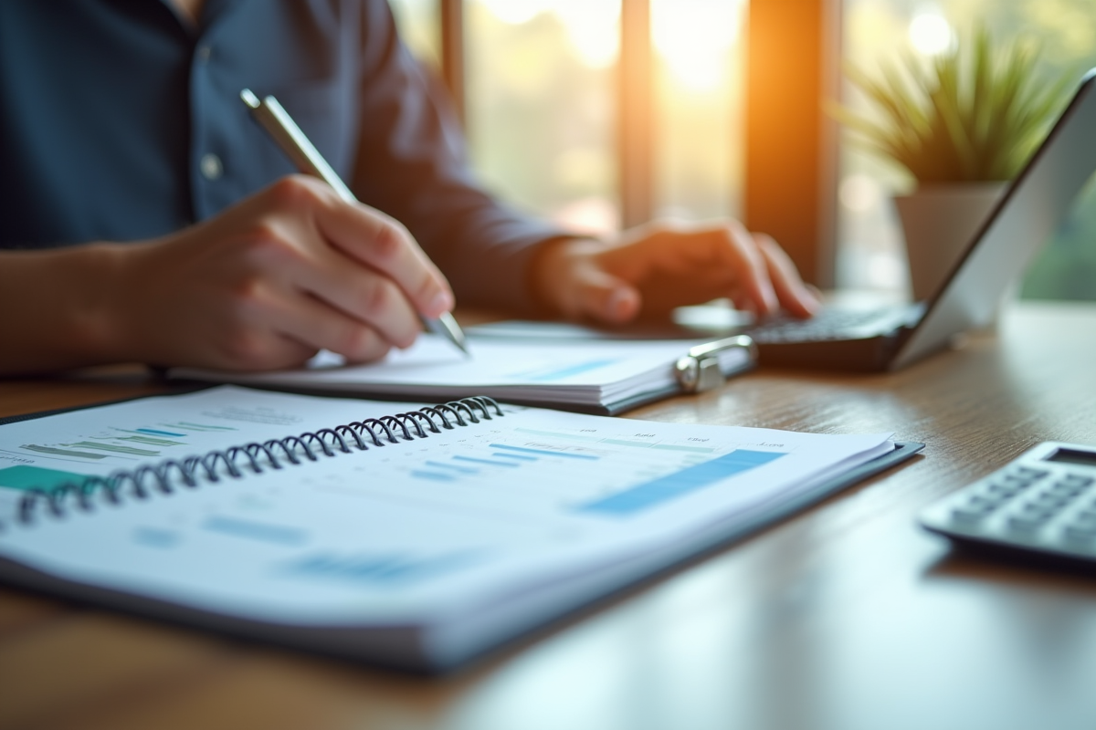 Espace de travail professionnel avec carnet et calculatrice
