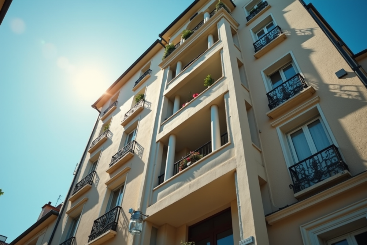 Façade d un immeuble résidentiel français avec balcon et intercom