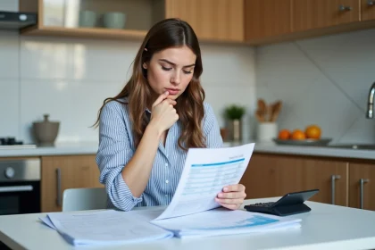 Jeune femme regarde un rapport de consommation d'eau