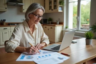 Femme consultant une estimation immobilière en ligne pour un pavillon sur un site comme Bricosuccess-immo.fr