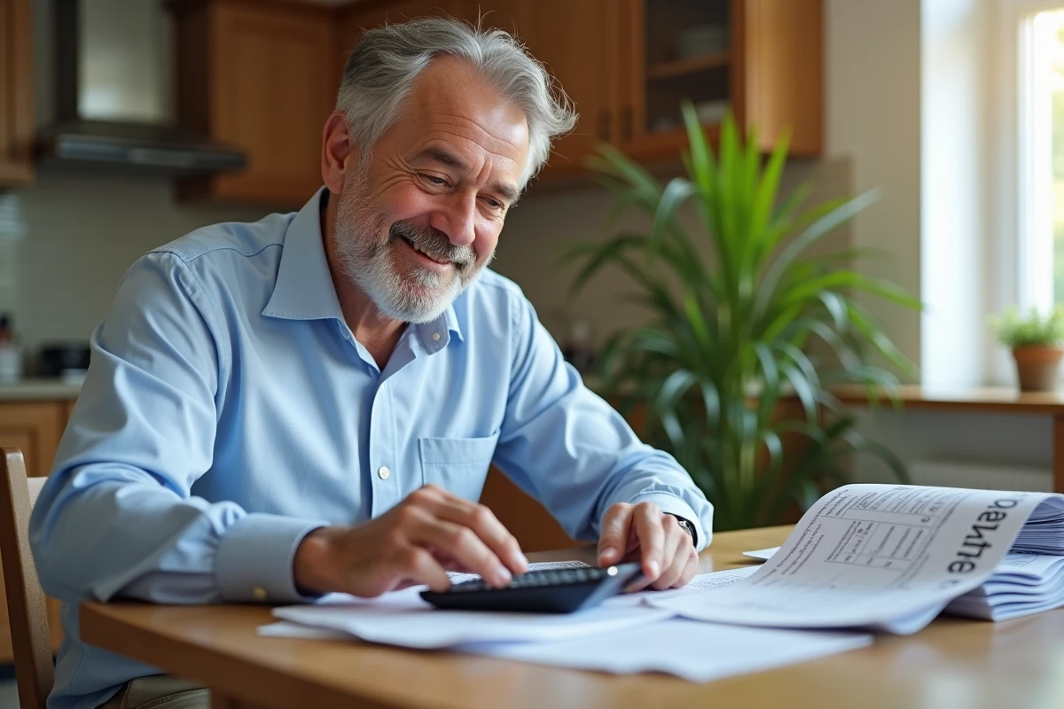Homme calculant des chiffres à la maison avec documents