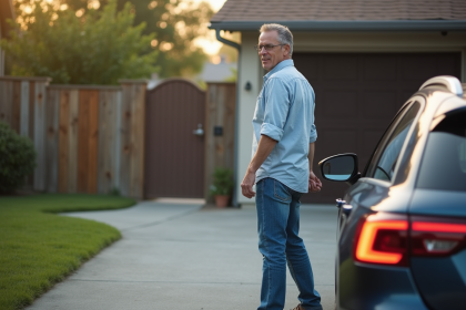 Homme d'âge moyen déverrouillant une porte de parking privé