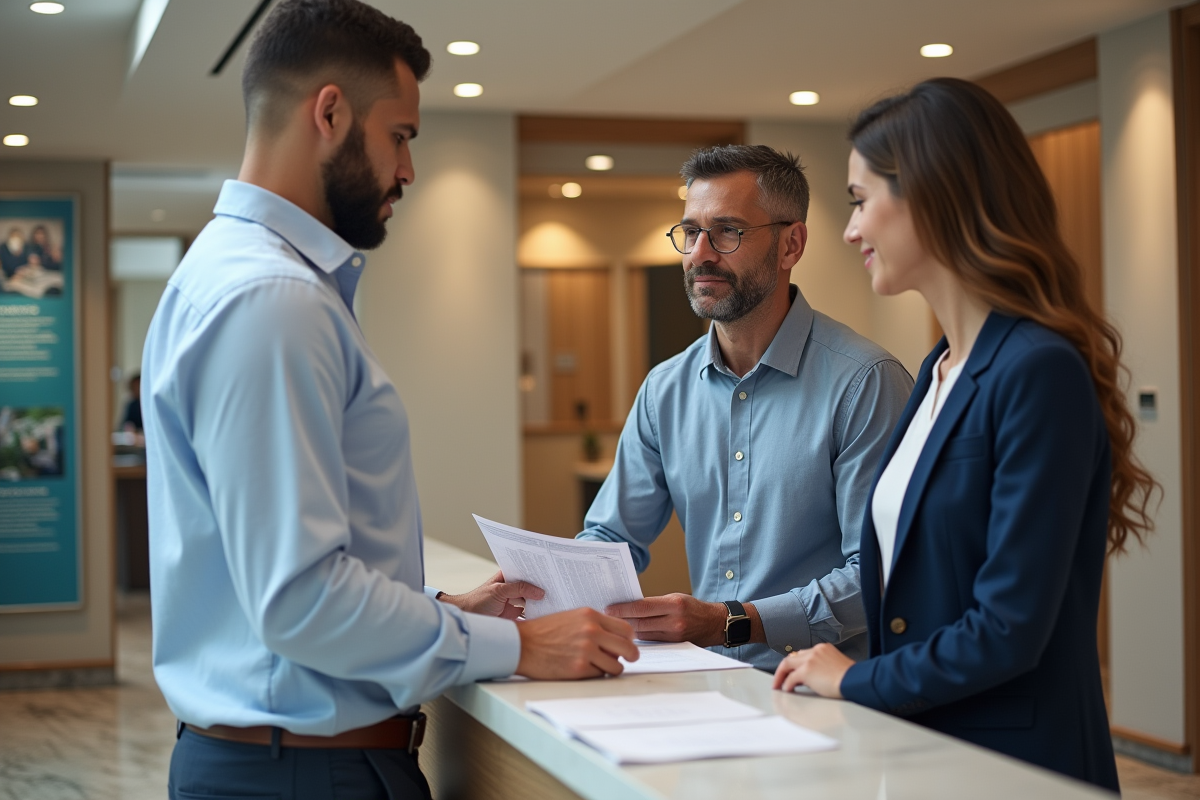 Homme discutant de documents financiers avec une conseillère en banque