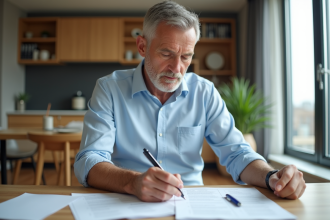 Homme d'âge moyen vérifiant des documents de location