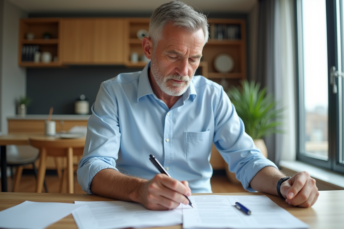 Homme d'âge moyen vérifiant des documents de location