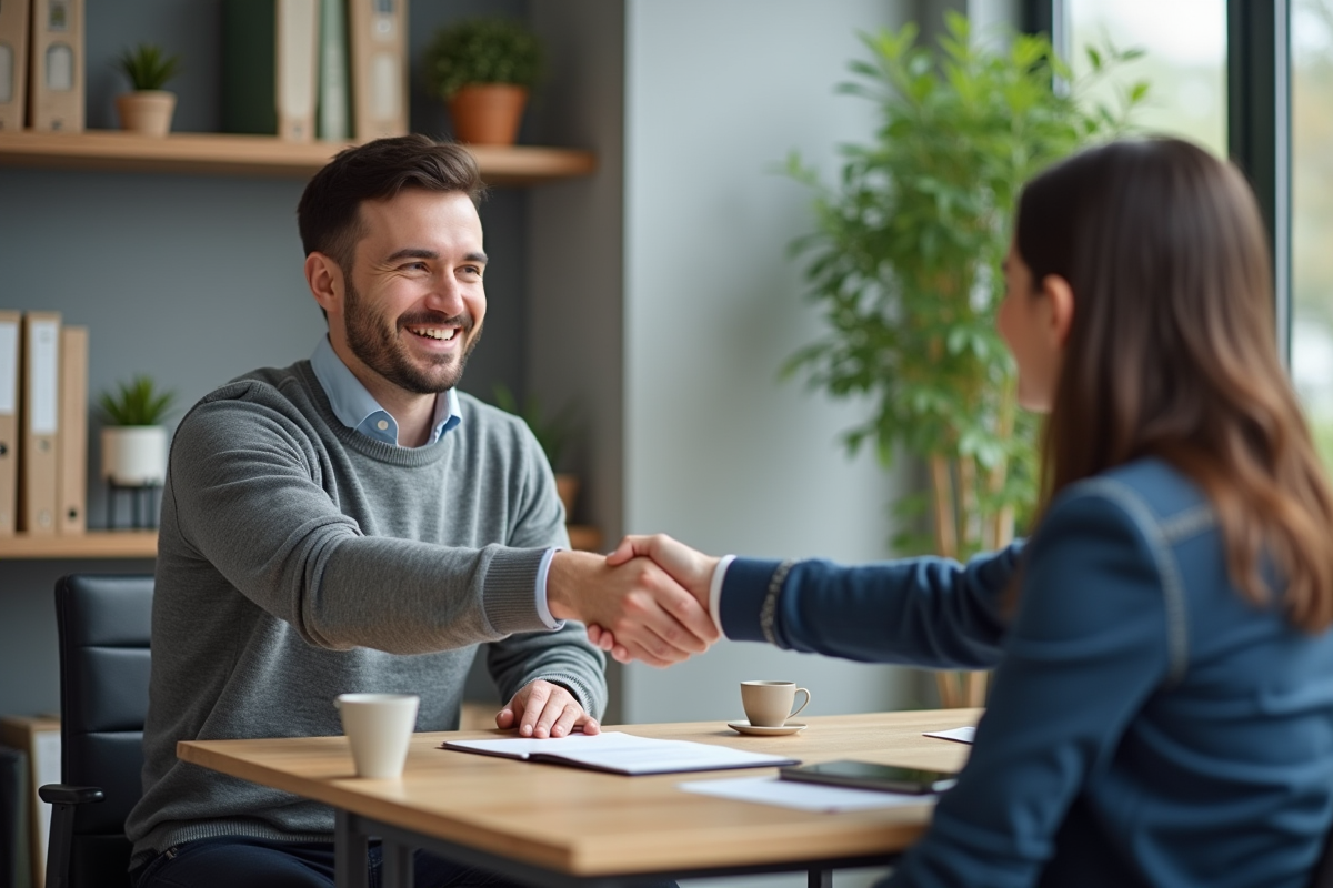 Homme souriant serrant la main d
