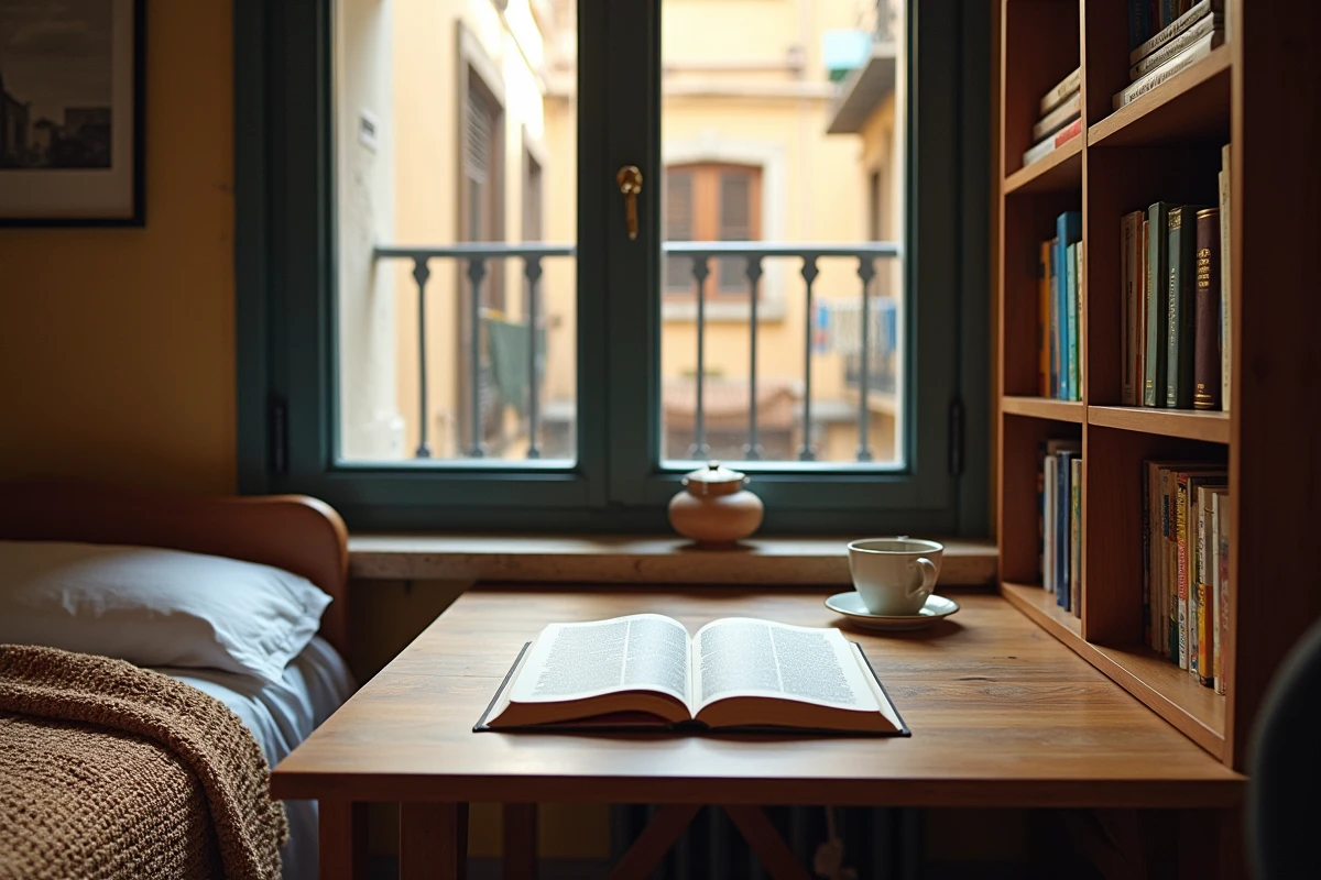 Intérieur d'un appartement étudiant meublé en location à Barcelone près d'une université