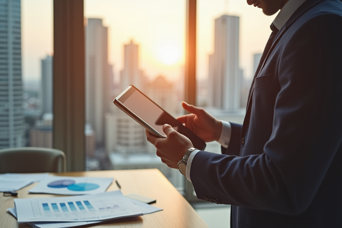 Investisseur immobilier regardant des annonces sur une tablette