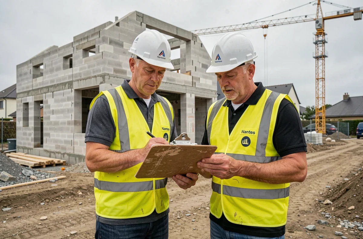 Chefs de chantier de MF Construction supervisant la construction d'une maison individuelle à Nantes