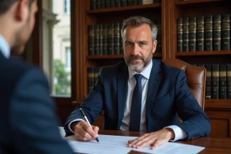 Notaire en costume dans son bureau à Limoges