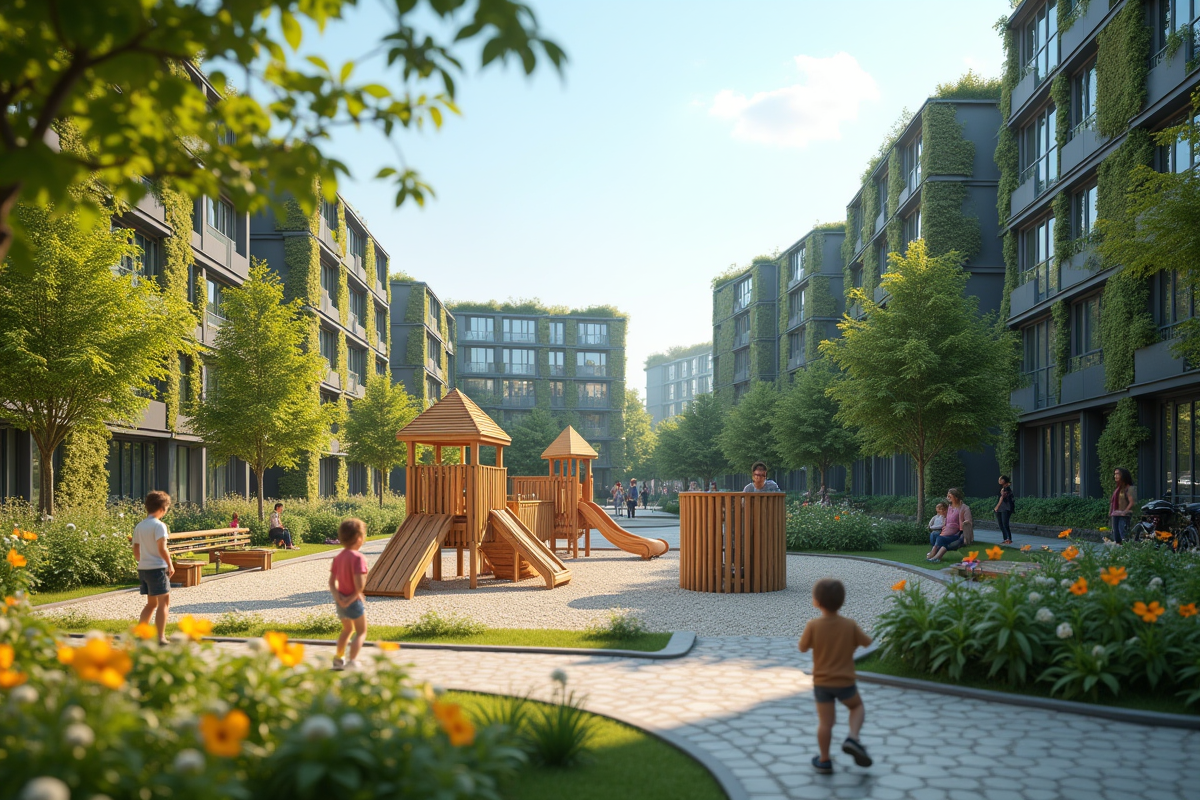 Enfants et adultes dans un parc urbain durable