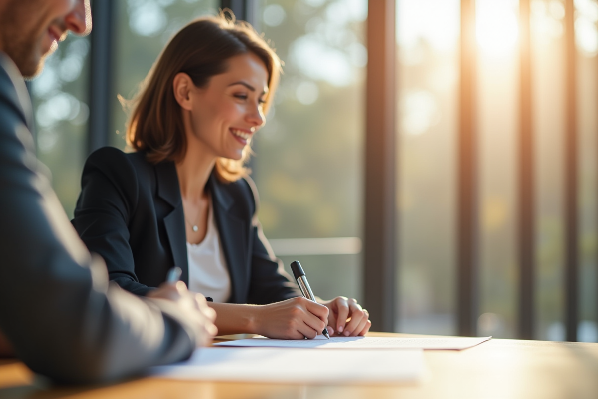 Personne confiante avec agent immobilier lors d'une signature