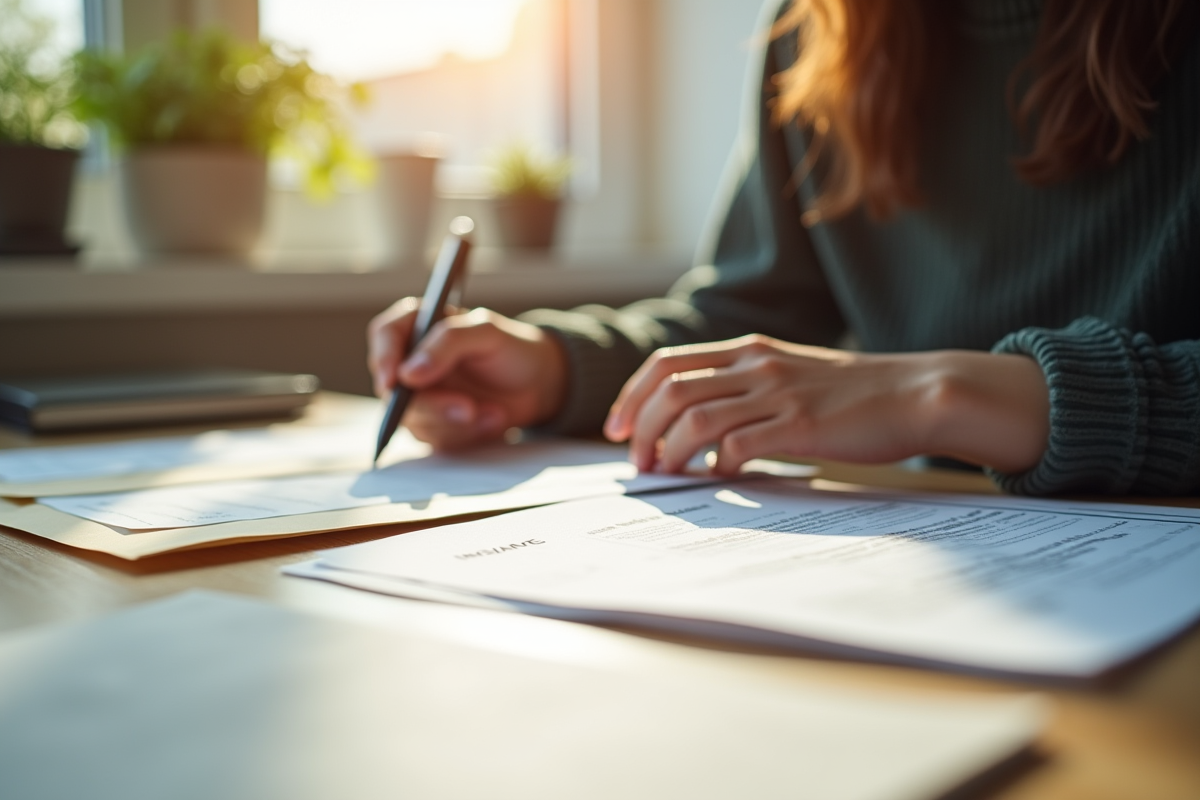 Personne examinant des documents d'assurance à la maison
