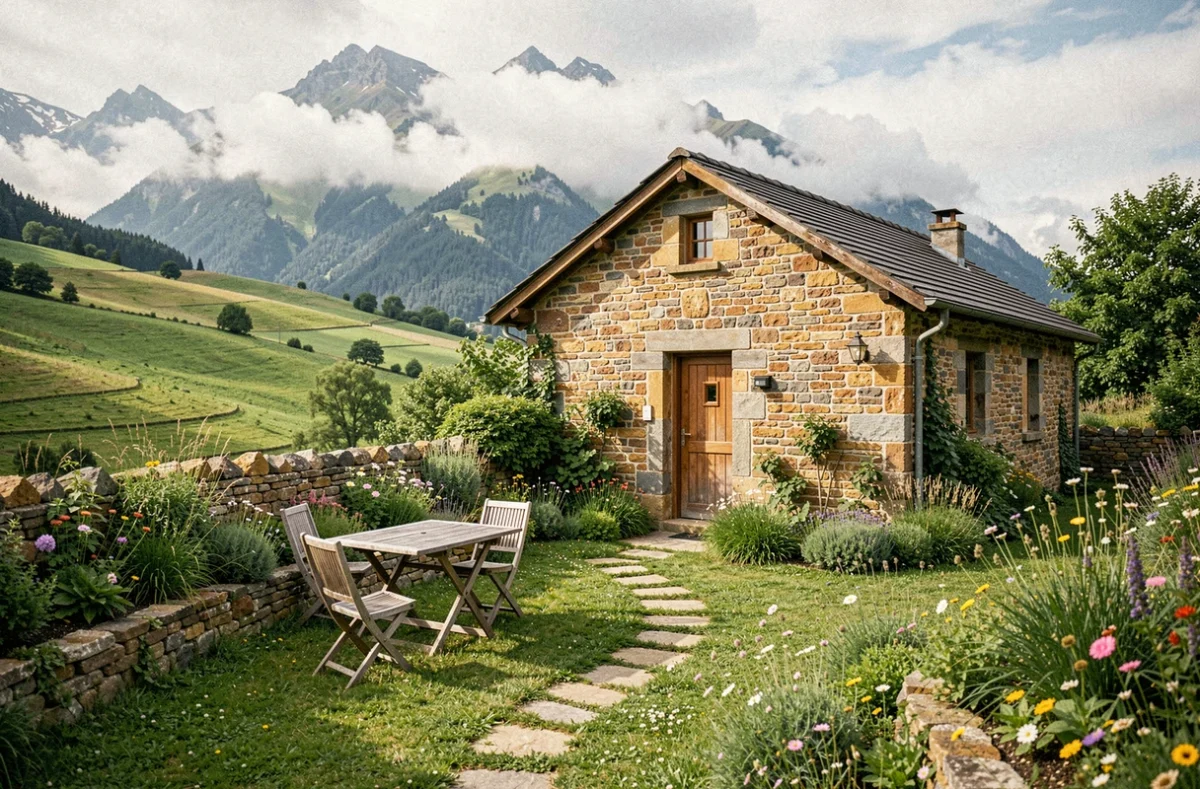 Petite maison en pierre avec jardin fleuri à louer entre particuliers dans les Hautes-Pyrénées