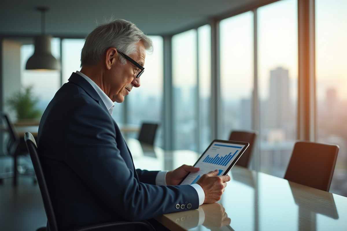 Professionnel immobilier analysant des documents sur une tablette
