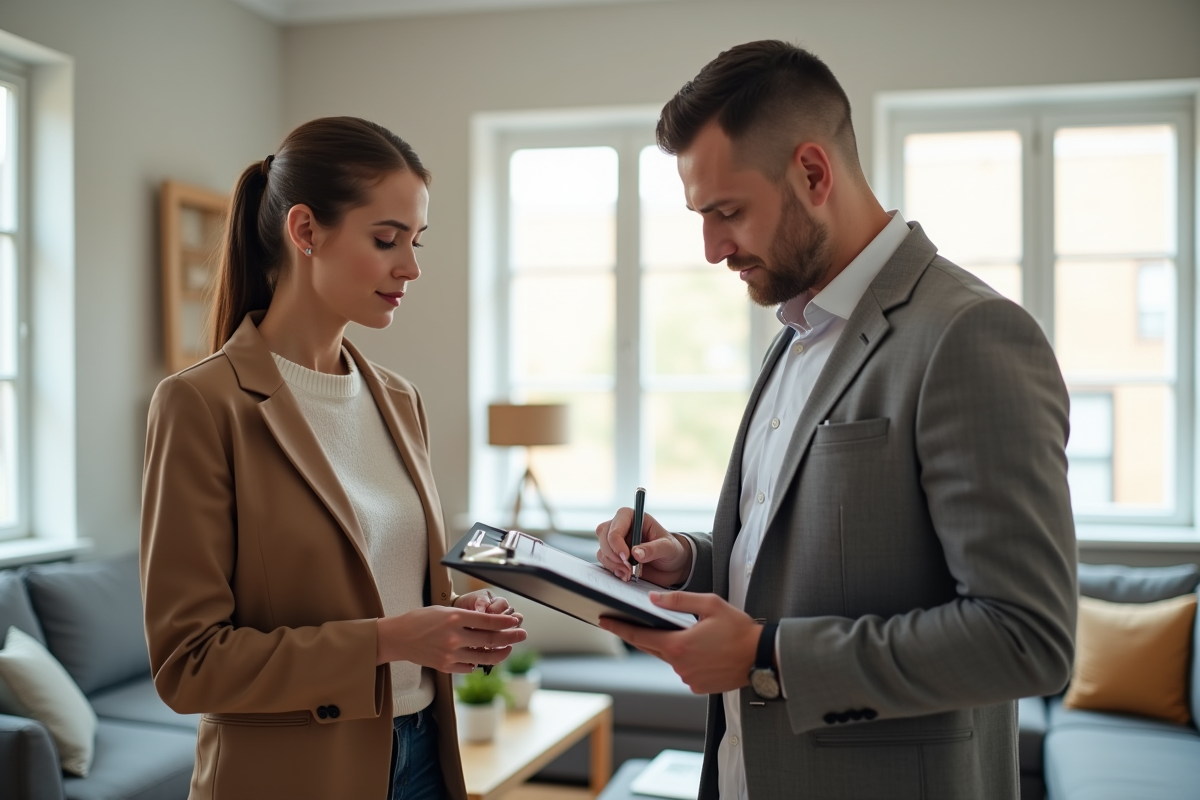Proprietaire et locataire examinant une checklist de réparation