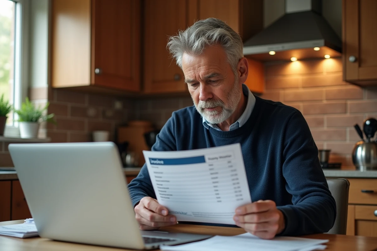 Propriétaire analysant une facture de visite virtuelle immobilière avec erreurs de prix à éviter
