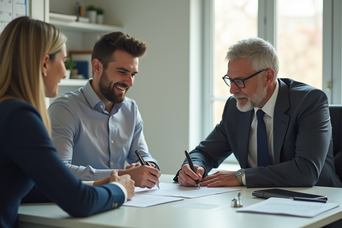 Rencontre entre locataire et propriétaire dans un bureau lumineux