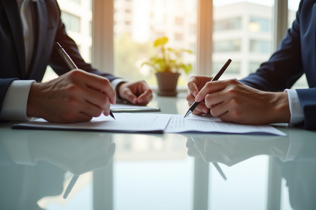 Deux personnes examinant des documents d assurance au bureau