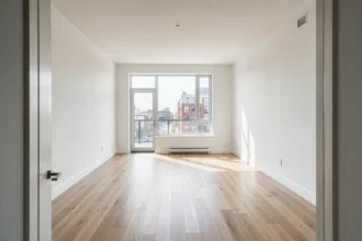 Salon lumineux d'un appartement vide prêt à être loué