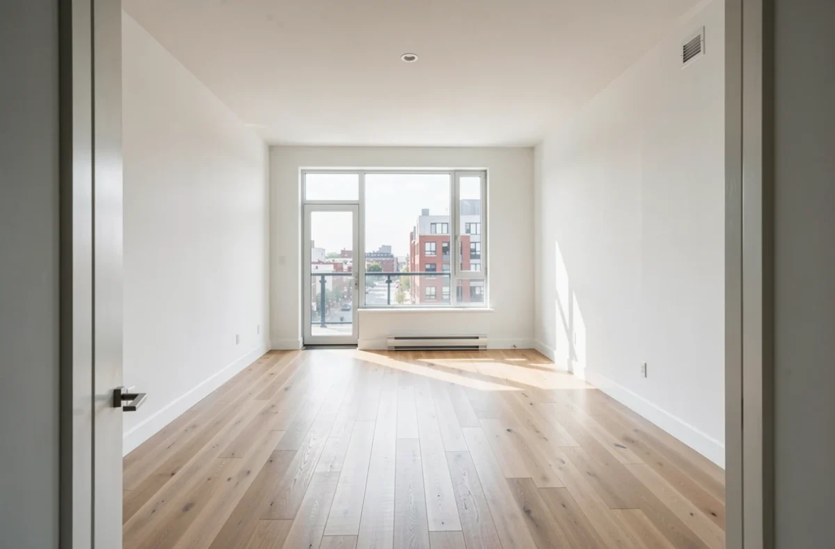 Salon lumineux d'un appartement vide prêt à être loué