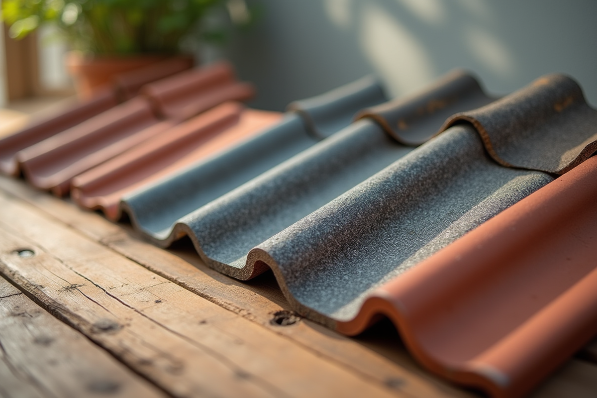 Zoom sur plusieurs tuiles de toiture en matériaux variés